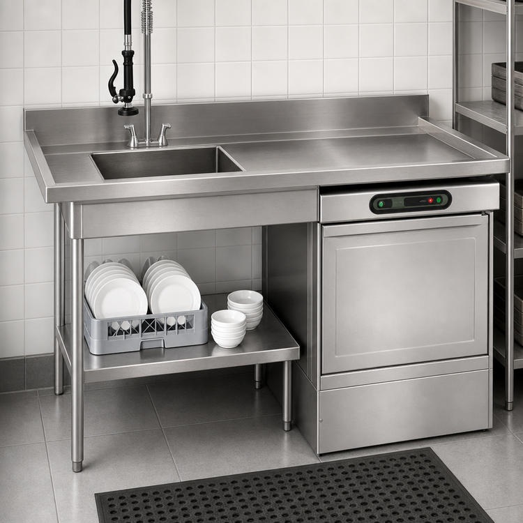 Product image #3 for Eagle Group Right-Hand Soiled Dishtable for Undercounter Dishwasher, 60-Inch x 27-1/2-Inch, 20 x 20 x 5 Pre-Rinse Sink, Stainless Steel