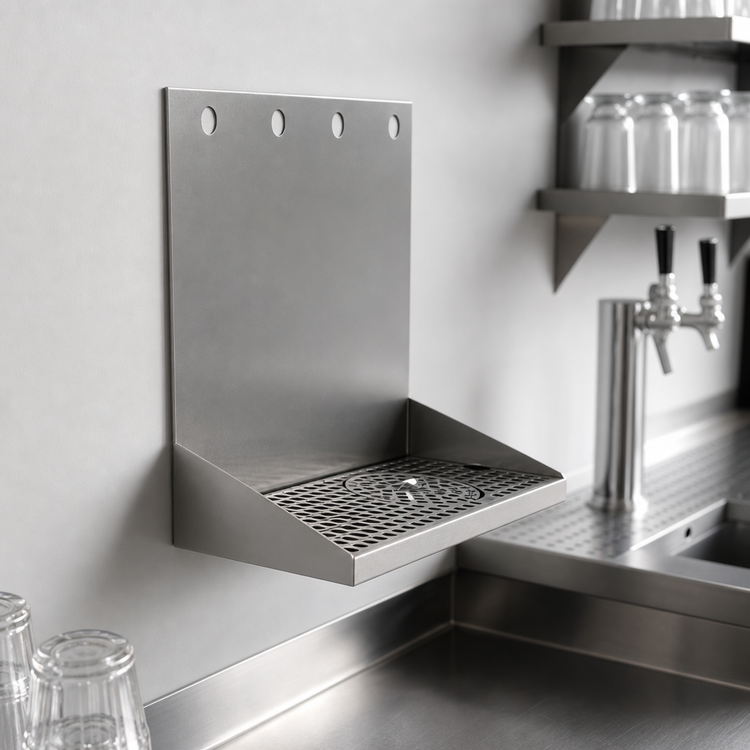 Product image #3 for 16-Inch Wall-Mount Stainless Steel Drip Tray Trough with Integral Glass Rinser