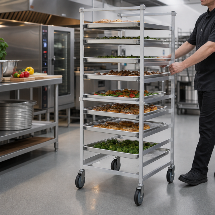 Product image #3 for Panco Mobile Full-Height Open-Side Stainless Steel Utility Rack for 18 x 26 Trays