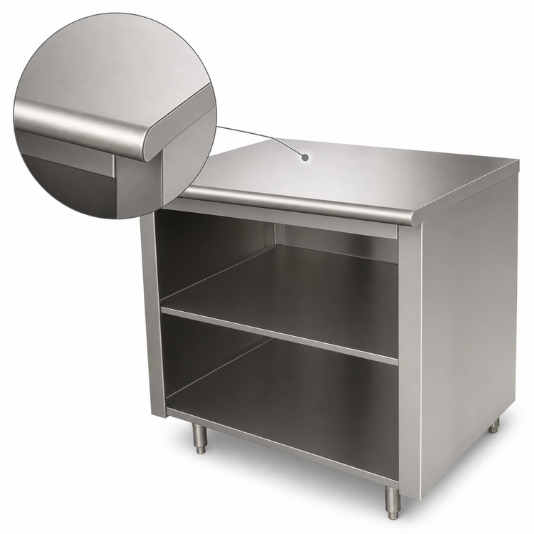 Product image #3 for Advance Tabco 108-Inch Open Front Cabinet Base Underbar Work Table with Mid-Shelf and 14 Gauge 304 Stainless Steel Top