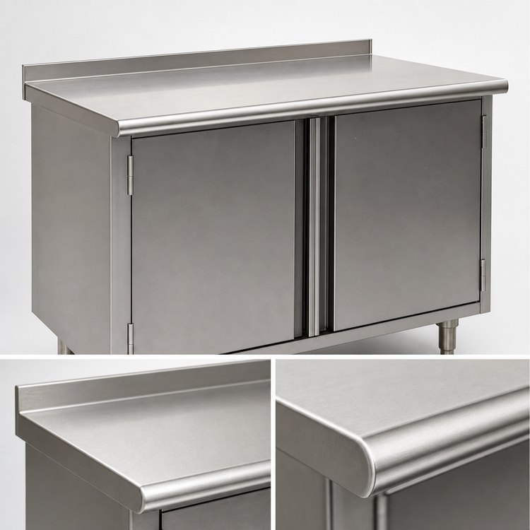 Product image #3 for Spec-Master UCBH30120SE Enclosed Stainless Steel Work Table (Cabinet Base) - 120 in W x 30 in D, 14-Gauge 304 Stainless Top