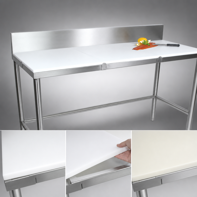 Product image #3 for John Boos 72-Inch x 24-Inch Reversible Poly Top Trimming Table with 6-Inch Removable Backsplash