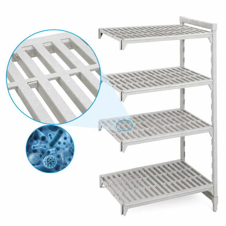 Product image #4 for Cambro Camshelving Premium 4-Tier Vented Add-On Polymer Shelving Unit, 24 x 48 x 84 Inches, Speckled Gray