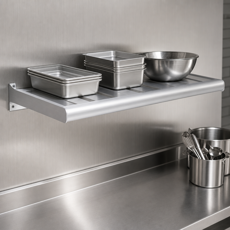 Product image #3 for New Age T-Bar Series Cantilever Wall-Mounted Shelf, 60"W x 24"D, Aluminum, 900 lb Capacity