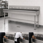 Thumbnail image #3 for Advance Tabco 19-FM-96-ADA 96-Inch ADA Multiwash Freestanding Hand Sink, 16-Gauge 304 Stainless Steel, 4 Faucet Hole Sets