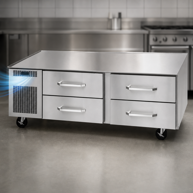 Product image #3 for Randell 82-Inch Refrigerated Chef Base Equipment Stand with 4 Drawers, Left-Mounted Self-Contained Refrigeration
