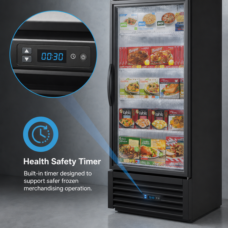 Product image #3 for True 1-Section Glass Door Freezer Merchandiser with Health Safety Timer, Triple-Pane Hinged Door, -10°F