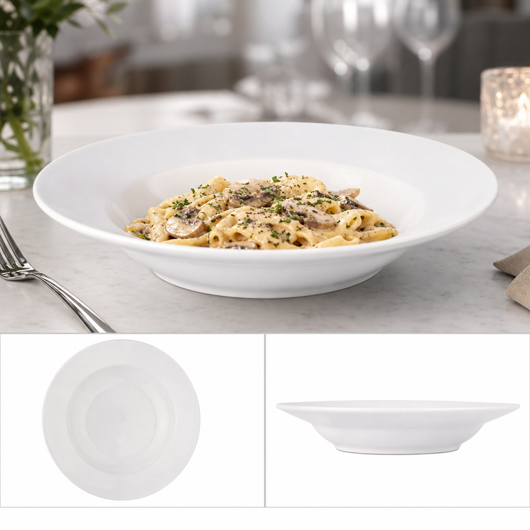 Product image #3 for Semplice 12-Inch Round Pearl White Fully Vitrified Ceramic Soup/Pasta Coupe Plate