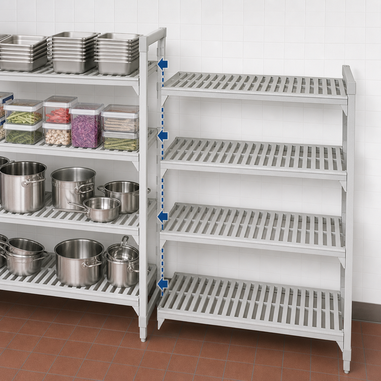 Product image #4 for Cambro Camshelving Premium 4-Tier Vented Add-On Polymer Shelving Unit, 21 x 72 x 72 Inches, Speckled Gray