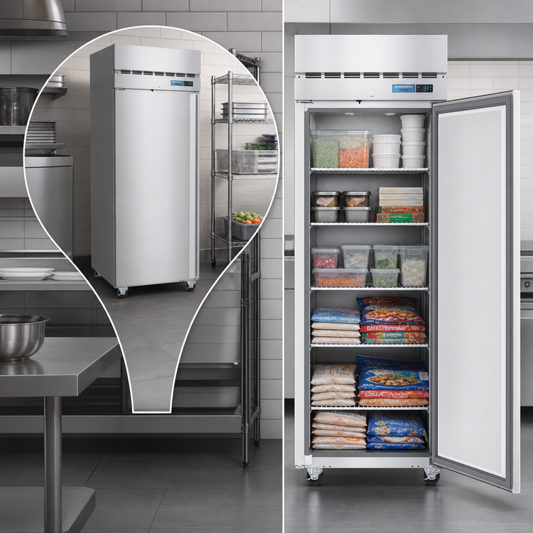 Product image #3 for Hoshizaki Steelheart Stainless Steel One-Section Reach-In Freezer, 23.1 Cu. Ft., Top-Mounted Self-Contained Refrigeration, Left-Hinged Solid Door