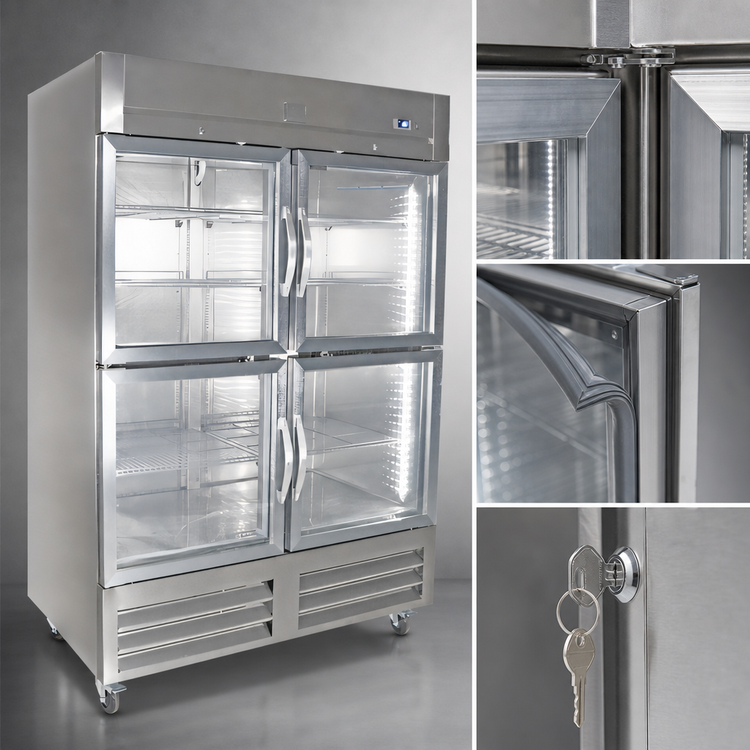 Product image #3 for Kelvinator Commercial 54-Inch Wide Full-Height Two-Section Reach-In Refrigerator with 4 Half Glass Doors, 49 Cu. Ft., Bottom Mount