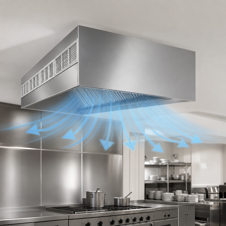 Product image #3 for SpecAir HEF96-114 Wall Type Front Discharge Make-Up Air Exhaust Hood, 114"W