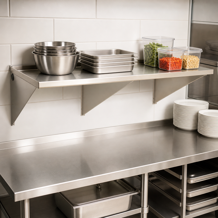 Product image #3 for Eagle Group Wall-Mount Stainless Steel Work Table with Bullnose Edge and Rear Up-Turn, 60 x 30 Inches