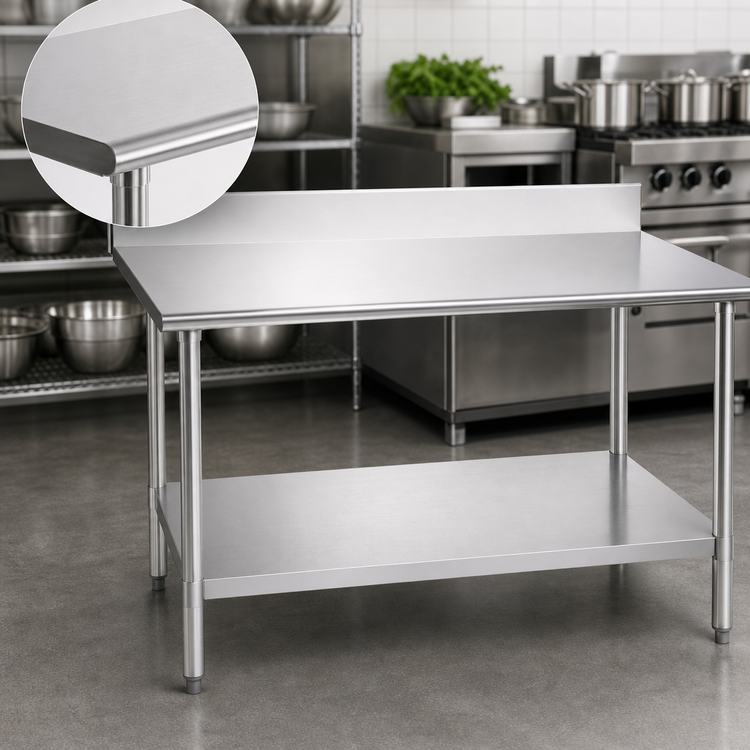 Product image #3 for Eagle Deluxe Series 48-Inch x 30-Inch Stainless Steel Work Table with 4-1/2-Inch Backsplash and Adjustable Undershelf