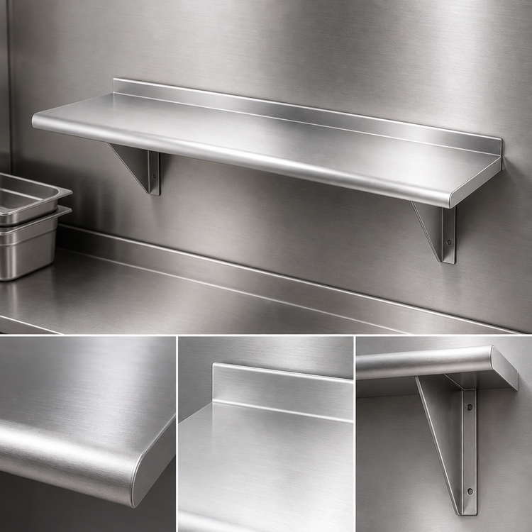 Product image #3 for Advance Tabco 30 Inch x 12 Inch Wall-Mounted 304 Stainless Steel Shelf, 16 Gauge, Satin Finish