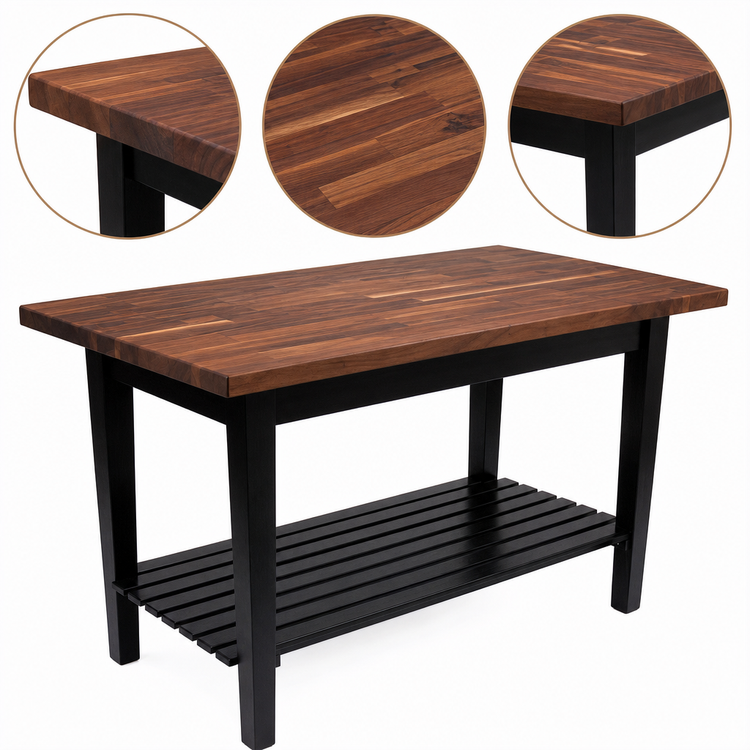 Product image #4 for John Boos 48-Inch x 30-Inch American Black Walnut Wood Top Work Table with Slatted Undershelf and Tapered Legs