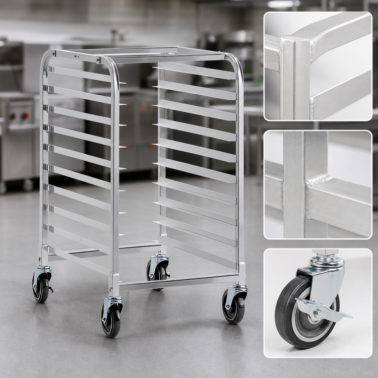 Product image #3 for Sapphire Welded Aluminum Sheet Pan Rack, 10-Pan Capacity, 5-Inch Swivel Casters with Brakes