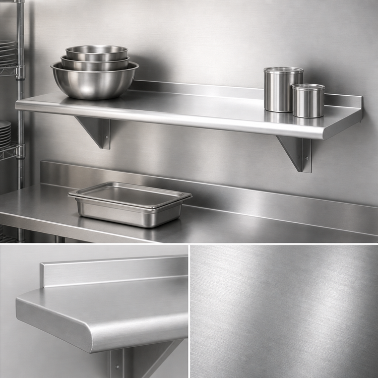 Product image #3 for Advance Tabco 96 Inch x 18 Inch Wall-Mounted Stainless Steel Wall Shelf, 18-Gauge 430, Satin Finish