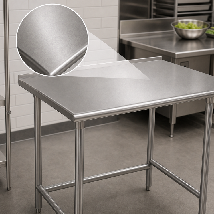 Product image #3 for Advance Tabco 30" x 30" Corner Work Table with 16 Gauge 430 Stainless Steel Top, 1-1/2" Rear Up-Turn, and Galvanized Base