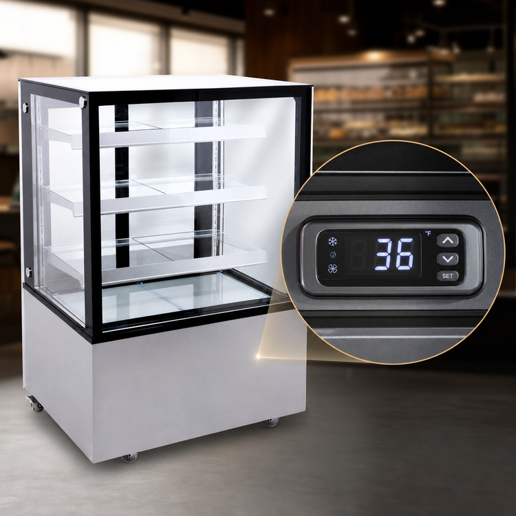 Product image #3 for Omcan 36-Inch Square Glass Floor Refrigerated Bakery Display Case, 13.77 Cu. Ft.