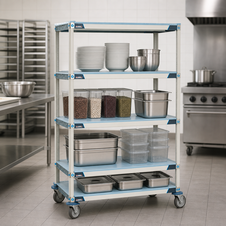 Product image #3 for MetroMax i Mobile Polymer Starter Shelving Unit, 36 x 24 x 69 Inches, 4 Solid Mat Shelves