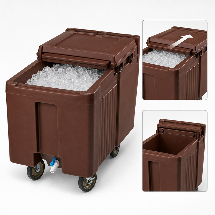 Product image #4 for Cambro SlidingLid™ Mobile Ice Caddy, 125 lb Capacity, Sliding Lid, Dark Brown