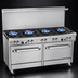 Thumbnail image #3 for Ultimate 60-Inch Commercial Gas Restaurant Range with 6 Open Burners, Raised 24-Inch Griddle/Broiler and 2 Convection Ovens