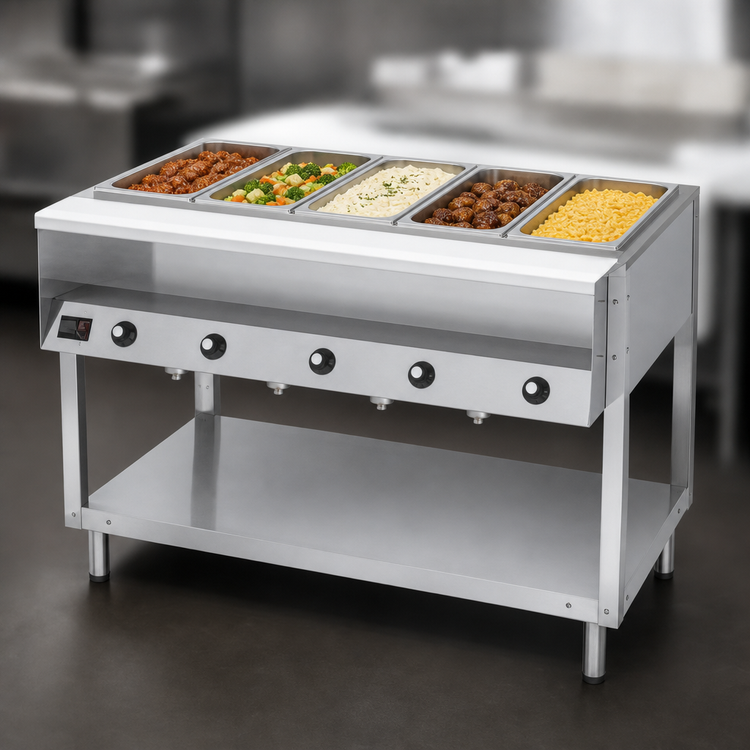 Product image #3 for Vollrath ServeWell® 5-Well Hot Food Table with Open Shelf Base, Plate Shelf, and Cutting Board