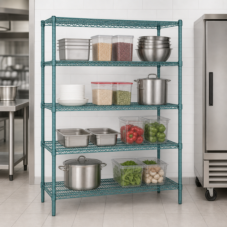 Product image #3 for Red-i-Pak 4-Tier Stationary Wire Shelving Unit, 60W x 18D x 74H, Blue-Green Hybrid Epoxy Finish