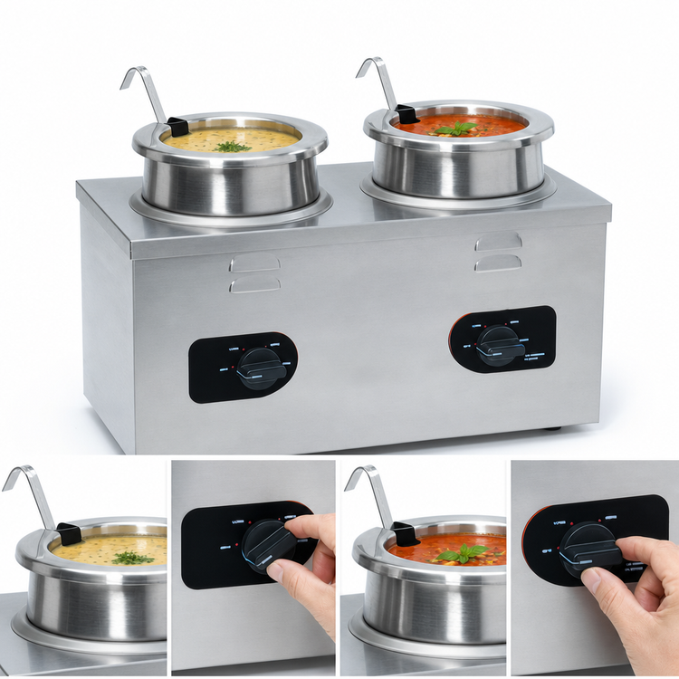 Product image #3 for Nemco 6120A-ICL Twin-Well Wet Countertop Food Warmer with 4 Quart Wells, Inset, Cover, and Ladle