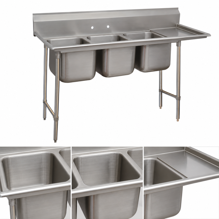 Product image #3 for Advance Tabco Special Value Regaline 3-Compartment Sink with 18-Inch Right-Hand Drainboard