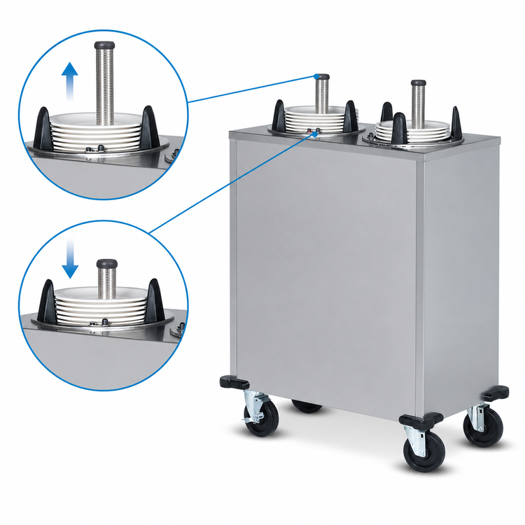 Product image #3 for Dinex Heated Enclosed 2-Silo Mobile Plate Dispenser for Up to 12-Inch Round Plates