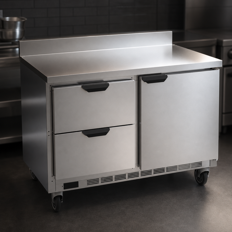 Product image #3 for Beverage-Air 48-Inch 2-Section Worktop Refrigerator with 2 Drawers and 1 Door