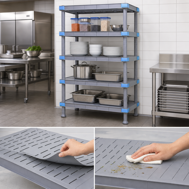 Product image #3 for Quantum Millenia 54 Inch W x 24 Inch D x 50 Inch H 5-Shelf Polymer Shelving Unit with Dunnage Stand