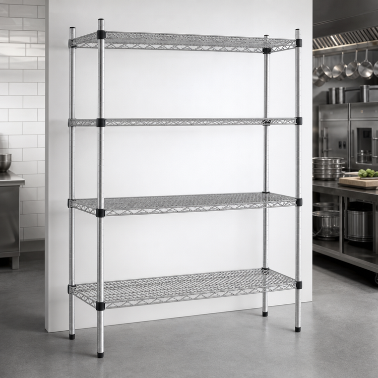 Product image #3 for Eagle Group Quad-Adjust 4-Tier Starter Wire Shelving Unit, 72W x 24D x 74H, Stainless Steel Finish