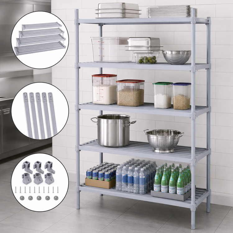Product image #4 for Adjustable Tubular Aluminum Shelving Kit with 5 Shelves, 42 in. W x 24 in. D x 72 in. H