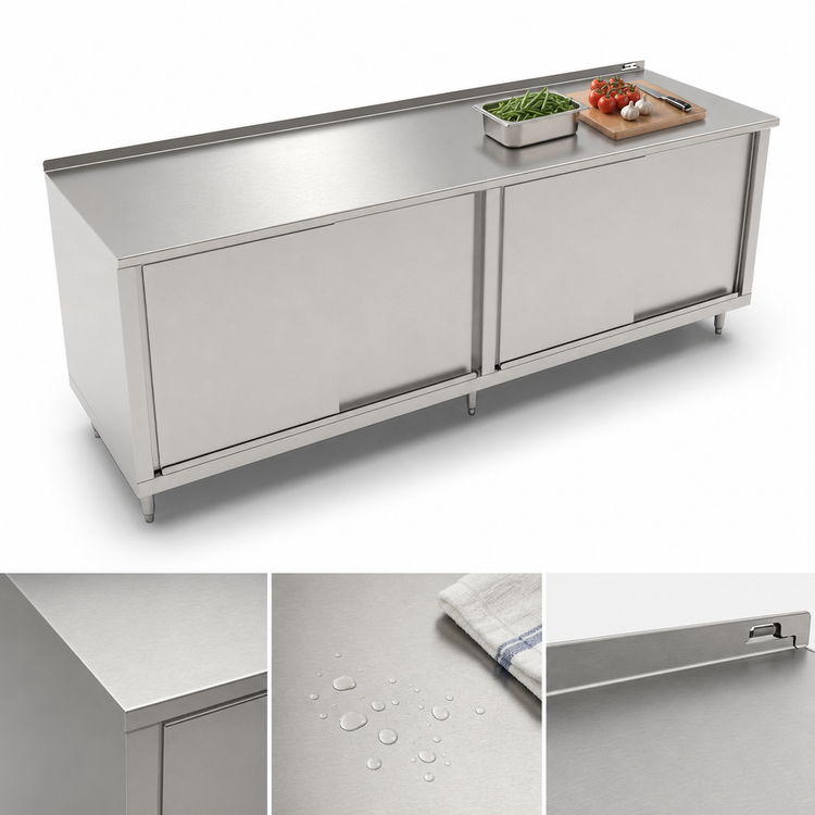 Product image #3 for John Boos 96 Inch x 30 Inch Stainless Steel Enclosed Work Table with Sliding Doors