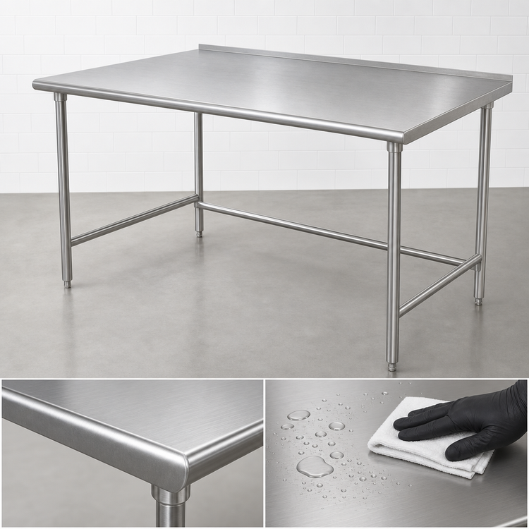 Product image #3 for Advance Tabco 120" x 30" 16 Gauge 304 Stainless Steel Commercial Work Table with 1-1/2" Rear Up-Turn and Open Base