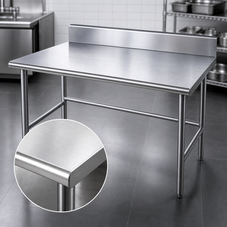Product image #3 for Advance Tabco 48-Inch x 36-Inch 14-Gauge 304 Stainless Steel Work Table with 5-Inch Backsplash and Galvanized Open Base