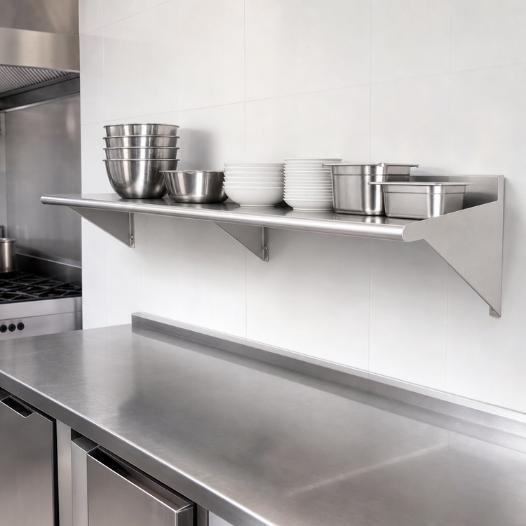 Product image #3 for Sapphire 84 Inch Wall-Mounted Stainless Steel Shelf with 3 Angled Brackets