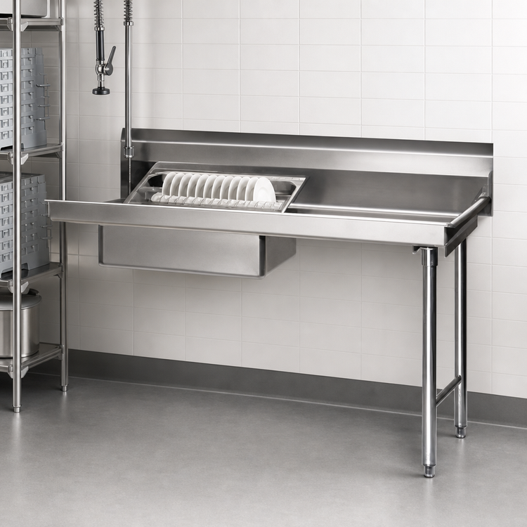 Product image #3 for Eagle Group Straight Soiled Dishtable with Pre-Rinse Sink, 30 x 30 Inches, Right-to-Left, 16-Gauge 304 Stainless Steel