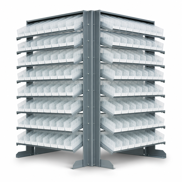Product image #3 for Quantum Sloped Double-Sided Pick Rack with 16 Shelves and 128 Clear Bins