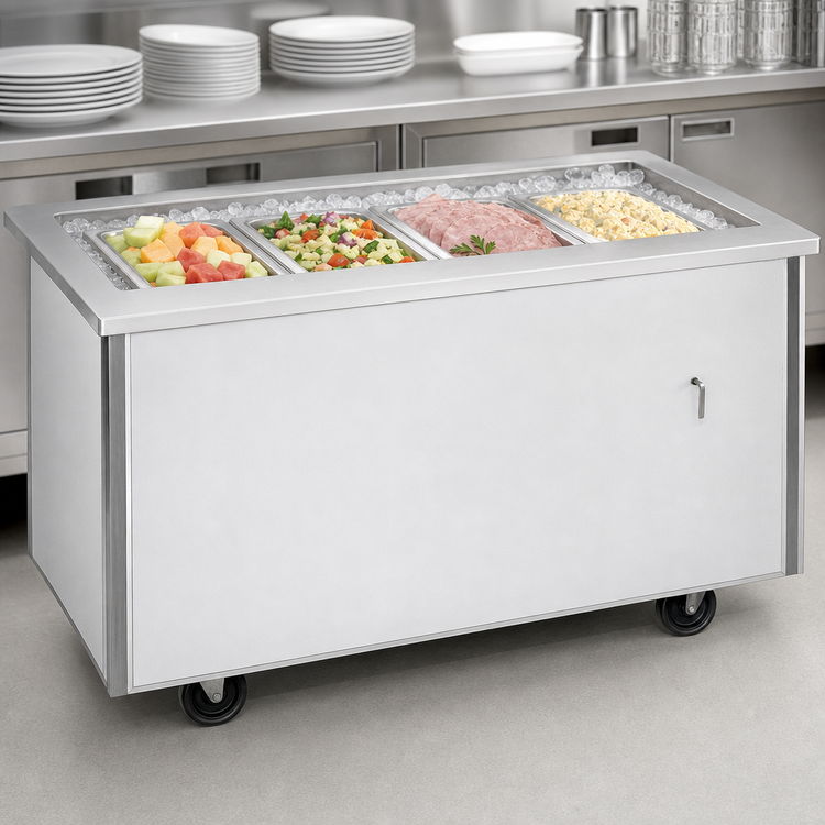 Product image #3 for Randell 60-Inch Mobile Ice-Cooled 4-Pan Cold Food Table with Stainless Steel Top and Enclosed Laminate Base