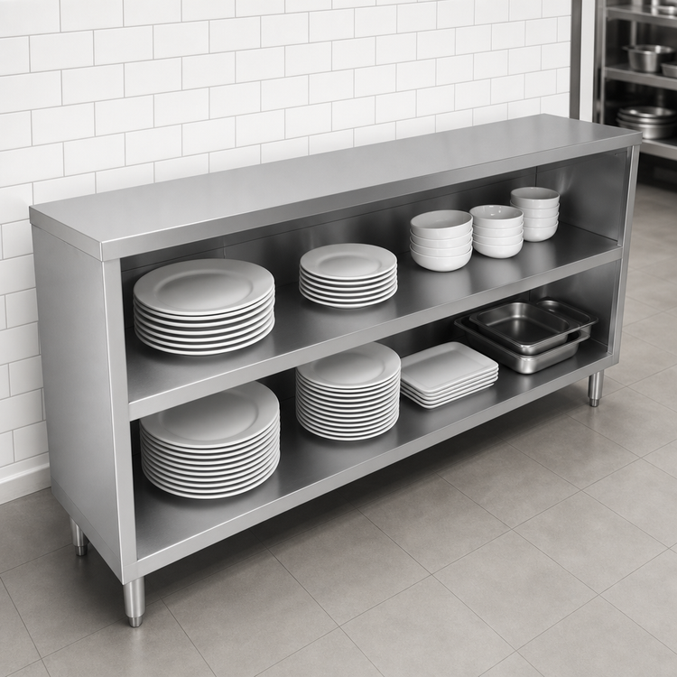 Product image #3 for John Boos Open Front Stainless Steel Dish Cabinet with Mid-Shelf, 84 x 18 x 35 Inches