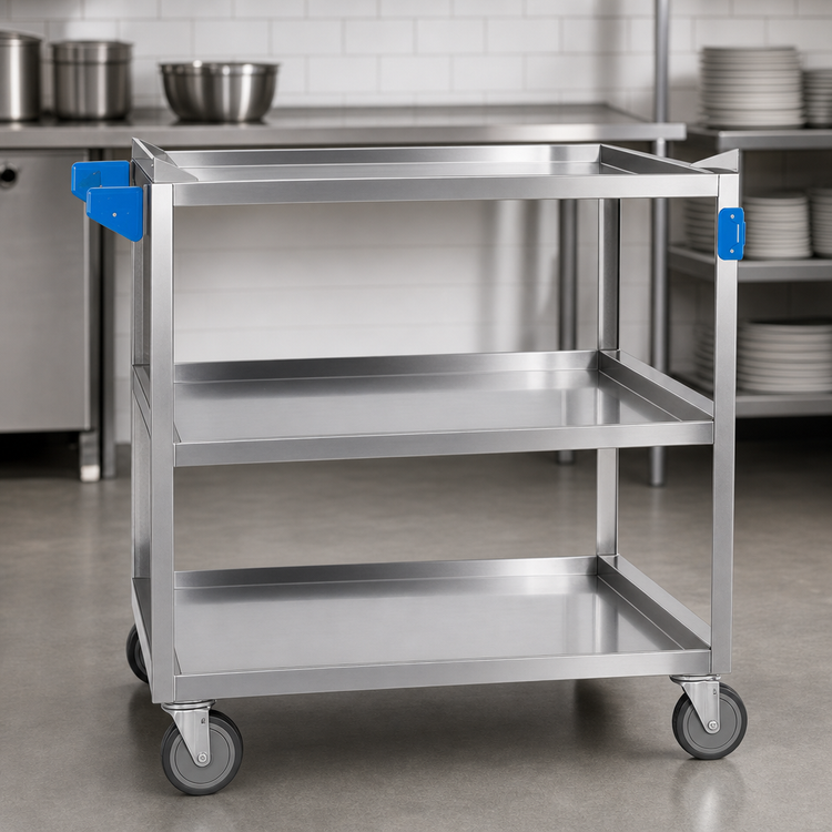 Product image #4 for Carlisle 18/10 Stainless Steel 3-Shelf Utility Bus Cart, 35 x 21 Inches, 500 lb Capacity