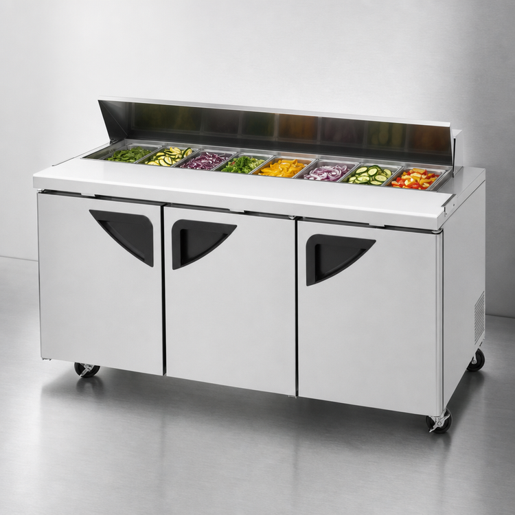 Product image #3 for Turbo Air Super Deluxe Three-Section Sandwich/Salad Refrigerated Prep Table with 8-Pan Opening, 72-5/8-Inch Wide