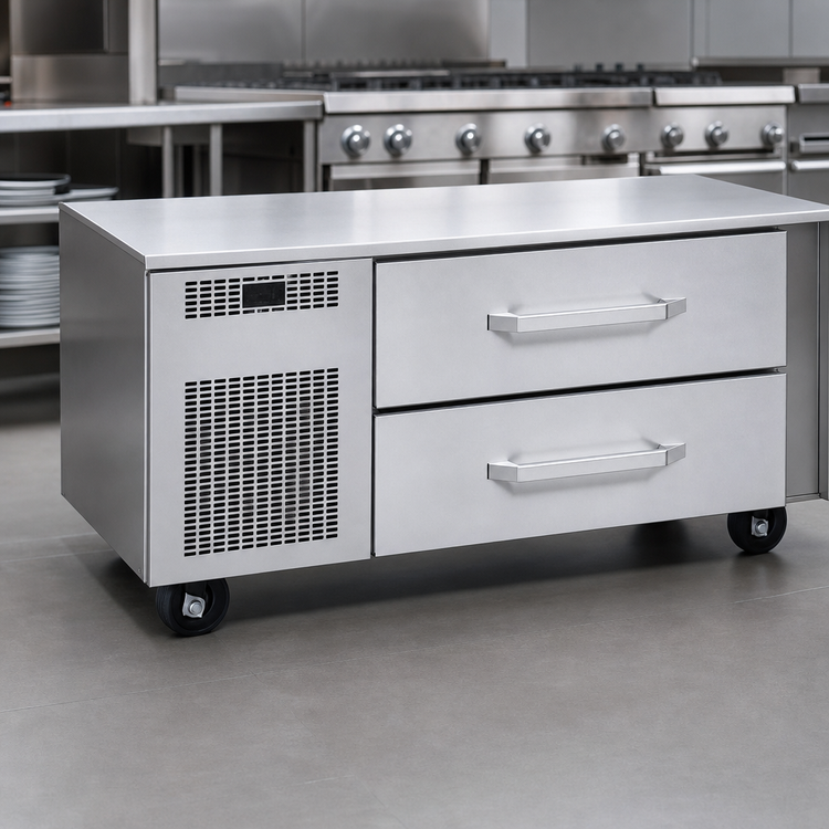Product image #3 for Randell 53-Inch One-Section Self-Contained Refrigerated Chef Base Equipment Stand, Left-Side Mounted Compressor, 2 Drawers