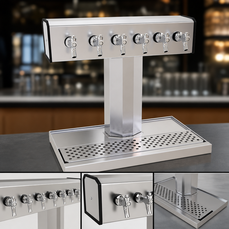 Product image #3 for Glastender BT-6-SS 6-Faucet Air-Cooled Tee Draft Dispensing Tower, Countertop, Stainless Steel