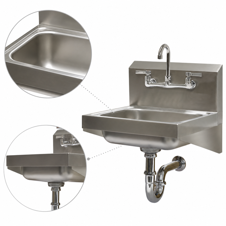 Product image #3 for Advance Tabco Wall-Mounted 304 Stainless Steel Hand Sink with 14 x 10 x 5 Bowl and Gooseneck Faucet