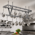 Thumbnail image #3 for Eagle Group 76-Inch Ceiling-Mounted Triple-Bar Stainless Steel Pot Rack with 21 Double-Pronged Hooks